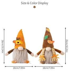 Size display of lighted Thanksgiving gnomes with maple leaf hats and sunflowers