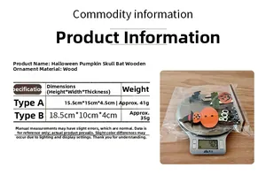 Detailed size chart for Halloween wooden pumpkin and skeleton table decorations