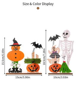 Detailed dimensions of Halloween wooden pumpkin and skeleton spring desktop decorations