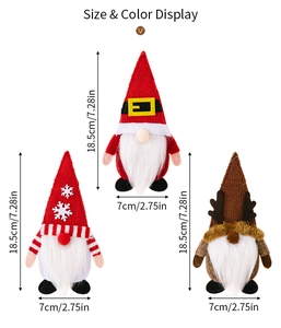 Especificaciones de tamaño de tres soportes para cubiertos de gnomos de Navidad
