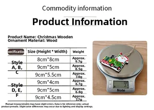 Detailed view of Santa on a wooden train ornament being weighed on a digital scale