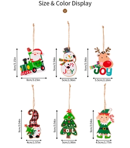 Detailed size display of wooden Christmas ornaments featuring Santa and Snowman