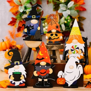 Halloween Gnome Wooden Desktop Ornaments Painted Spooky Ghost Witch Pumpkin Vampire Tabletop Decorations Party Supplies