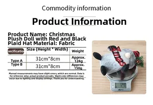 Dettagli su dimensioni e peso per gnomo di Natale a quadri rossi, misura 31x8cm