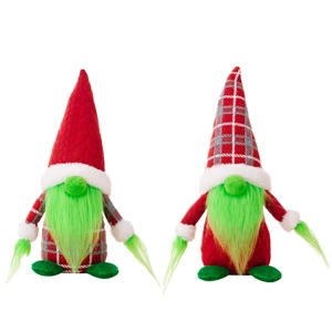 Christmas gnomes set with red hats and green faux fur beards for holiday home decoration