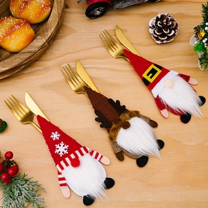 Portacubiertos de Gnomo de Navidad Bolsas de Cubiertos de Punto Papá Noel Reno Copo de Nieve Decoración para Mesa de Fiesta
