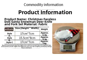 Detailed size chart showing Christmas gnome cutlery covers dimensions and fabric weight