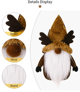 Detail view of antler, nose, and beard textures on a plush Christmas gnome cutlery holder
