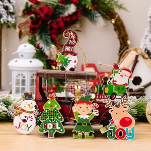 Wooden Christmas tree ornaments with Santa and Snowman designs for festive decoration