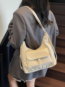 Sac hobo minimaliste en cuir verni beige pour femme idéal pour le bureau