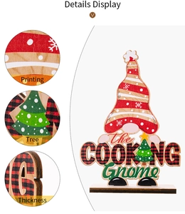 Detail showing the wood texture, printing process and thick base of the gnome ornament