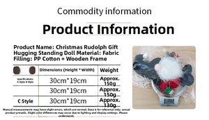 Medición detallada de tamaño y peso de los gnomos de peluche navideños de 30 cm