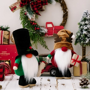 Set de gnomos navideños de pie con traje verde y gorro de reno para decoración de hogar