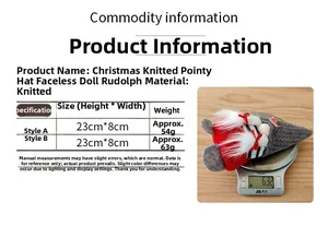 Size guide showing dimensions and weight for the knitted Christmas gnome figurine