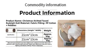 Size specifications for Christmas gnome dolls featuring fabric material and knitted tassels