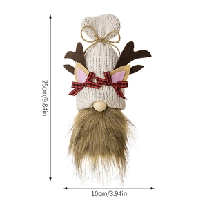 Detailed dimensions of a knitted reindeer gnome with dimensions 25cm high and 10cm wide