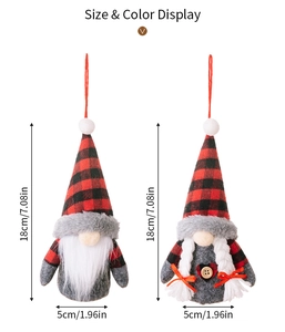 Size display of 18cm glowing Christmas gnomes with red and black plaid hats
