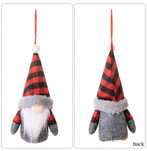 Front and back detail of a glowing Christmas gnome with red and black plaid hat