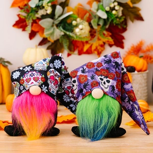 Halloween Day Of The Dead Gnome Decorations Sugar Skull Faceless Doll Plush Ornament For Home Party Tabletop Decorative Display