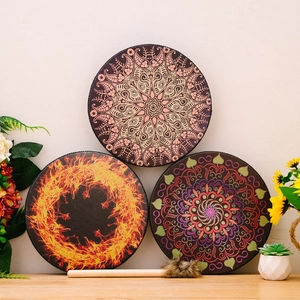 Shaman Drum Bohemian Mandala Flame Pattern Frame Drum With Drumstick Polyester Faux Sheepskin Ethnic Hand Drum Meditation Musical Instrument Home Decor