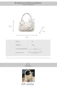 Detailed size guide and specifications for the cream PU handbag with lace and bows