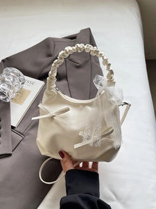 Sac À Épaule Femmes Similicuir Poignée Froncée Nœud Dentelle Style Ballet Doux Sac À Main Bandoulière Pour Femme Élégant