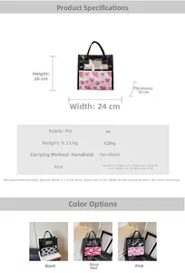 Tabella taglie dettagliata per borsa a cuore traslucida in PU e PVC con impermeabile