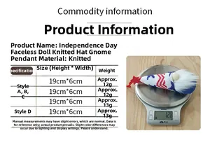Size chart showing height and weight details of Patriotic Independence Day Gnomes