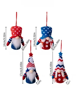Detail view of American patriotic gnomes set showing dimensions 14cm to 17cm in height