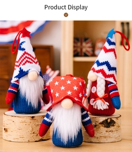 Patriotic gnome plush ornaments with American flag colors and knitted hats set of three