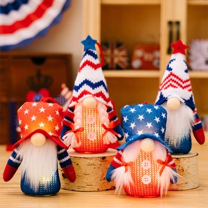 Set of four LED lighted Independence Day gnomes with classic red, white, and blue stars and stripes