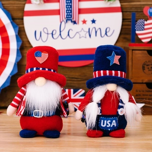 Macro detail of Patriotic Independence Day gnomes with USA motif in red white and blue