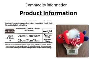Size chart showing dimensions and weight for Independence Day plush gnome decorations