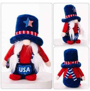 Detail view showing front, side, and back of USA themed gnome doll with stars and stripes