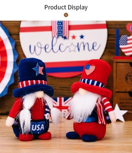 Detail of two patriotic gnomes with USA stars and stripes hats for Independence Day