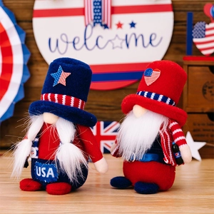 Detail of plush Patriotic Gnomes with USA patch and stars for Independence Day decor
