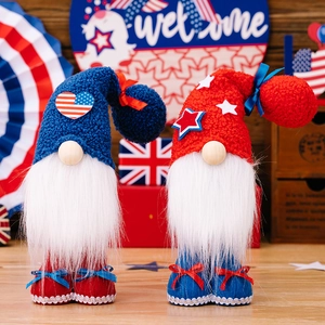 Decoraciones de Peluche de Gnomo Patriótico del Día de la Independencia 4 de Julio Bandera Americana Estrella Corazón Rojo Blanco Azul