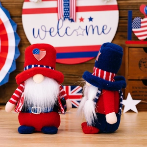 Patriotic 4th of July gnomes set with US flag motifs on rustic dark wood background