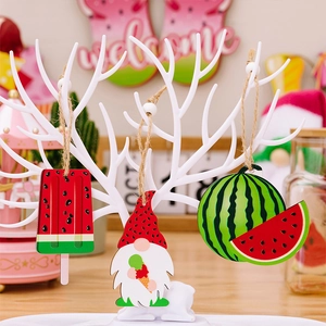 Watermelon theme wooden gnomes and popsicle hanging ornaments for summer party decoration