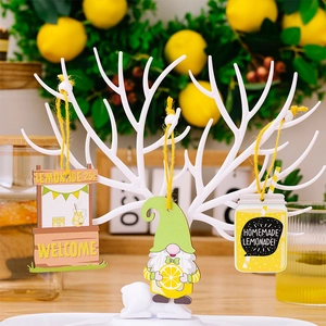 Lot de suspensions en bois avec nains au citron et bocaux pour décoration d'été