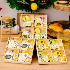 Decoraciones Colgantes de Madera con Tema de Limón de Verano Gnomo Fruta Limonada Adornos de Madera Decoración Rústica Colección de Bandejas Escalonadas