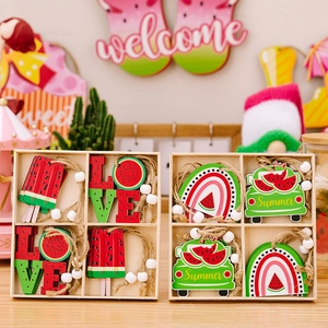Summer Watermelon Wood Pendant Hanging Ornament Love Truck Rainbow Popsicle Design Wood Box Home Party Wall Decoration