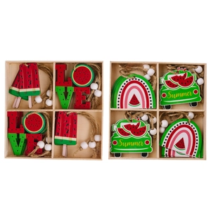 Watermelon wooden pendants set with summer theme, LOVE and Summer tags for home decor