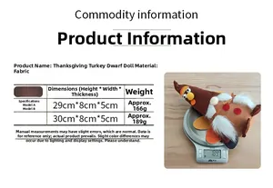 Spécifications de taille détaillées pour gnomes en peluche de dinde de Thanksgiving A et B