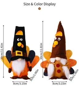 Tableau des tailles pour gnomes de Thanksgiving en peluche avec mesures détaillées