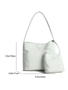 Minimalist mint green shoulder bag set with small pouch and adjustable strap for women