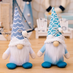 Ocean Gnome Plush Doll With Knitted Hat Shell Decor Nautical Summer Faceless Rudolph Ornament Home Desktop Tabletop