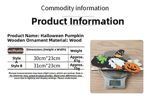 Detailed size and weight chart for Halloween pumpkin gnome wooden hanging ornaments