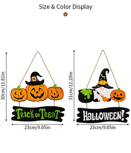 Detailed size view of wooden Halloween wall plaques with pumpkin and gnome designs