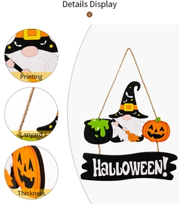 Detailed view showing printing quality and rope attachment on Halloween wooden gnome charm